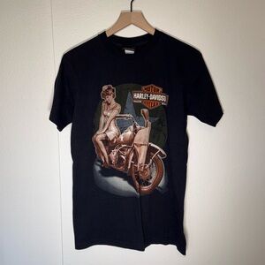 HARLEY DAVIDSON double sided Alaskan pin up girl graphic biker tee M